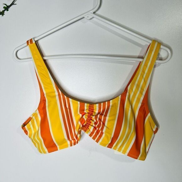 Beachsissi Orange Yellow White Striped Bikini Top NWT! - Picture 1 of 7